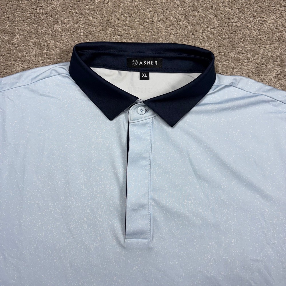 Asher Golf Mens XL Performance Polo Shirt Light Blue Speckle Splatter Stretch